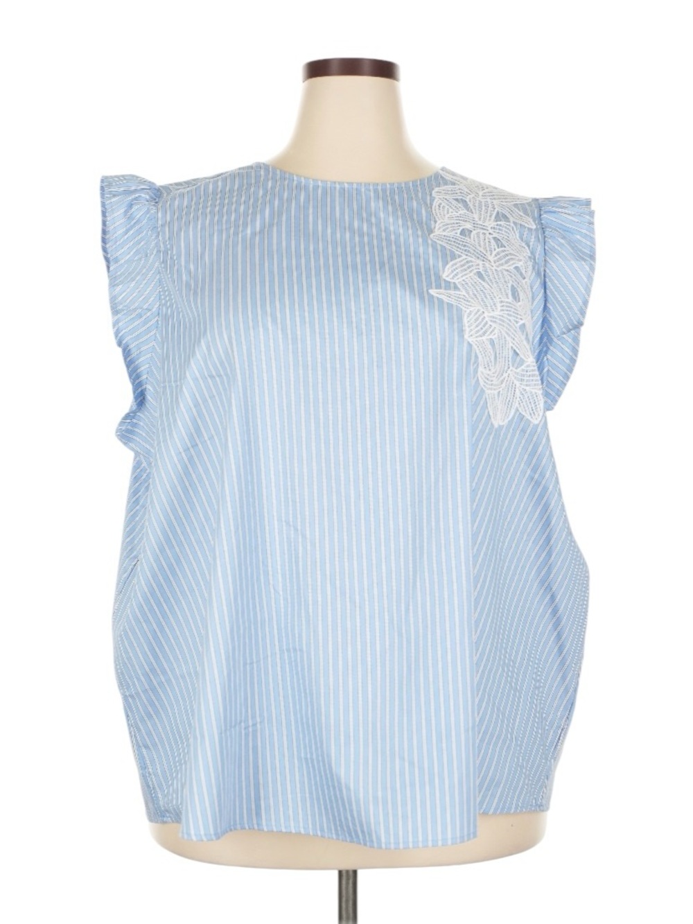 Lane Bryant Striped Blue Blouse With Lace Detail Size 22